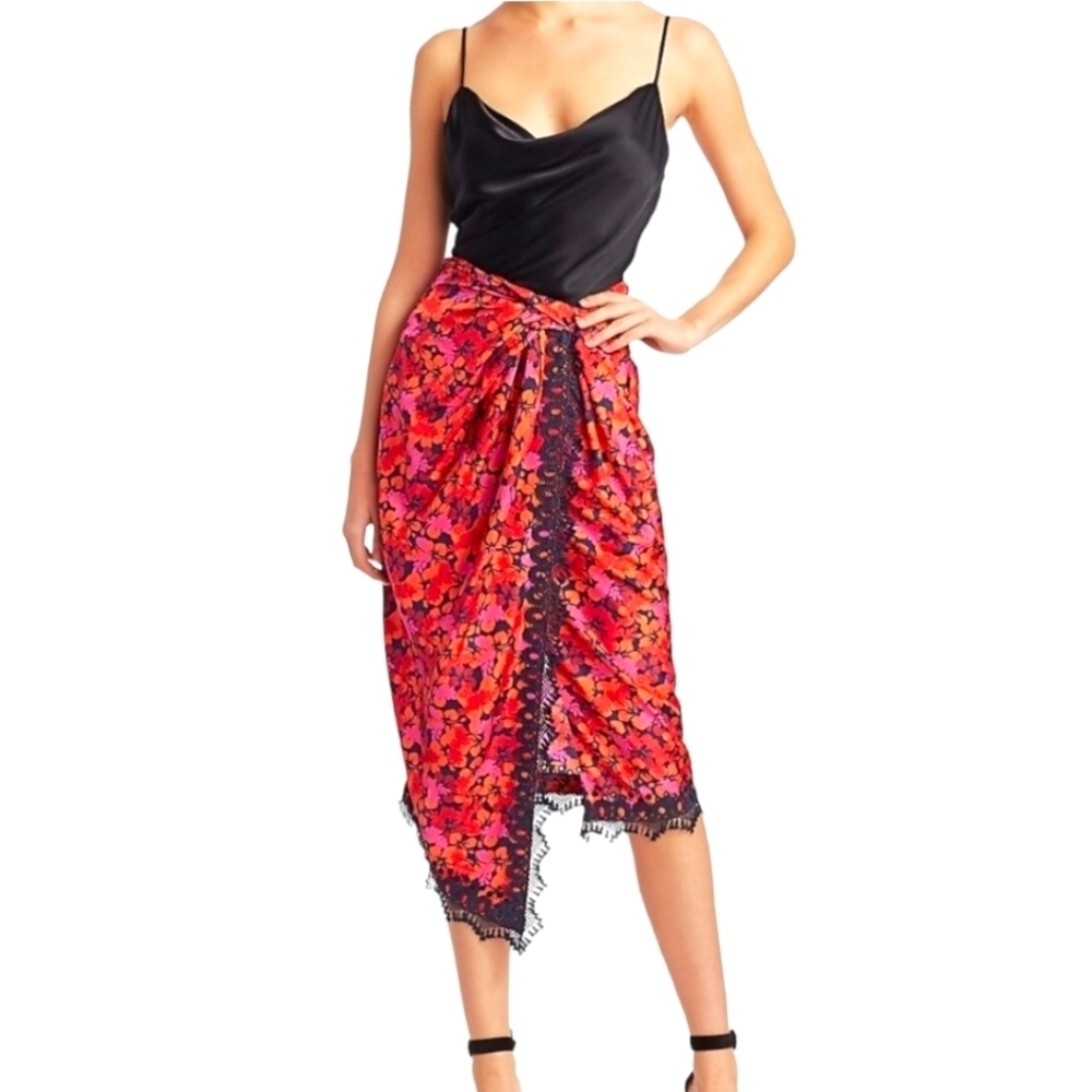Derek Lam 10 Crosby Women's Liona Lace Trimmed Midi Skirt Red Size 4 12152026